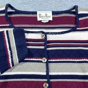 Reba Rose‎ Striped Knit Cardigan Sweater Square Neck Long Sleeve Women Medium